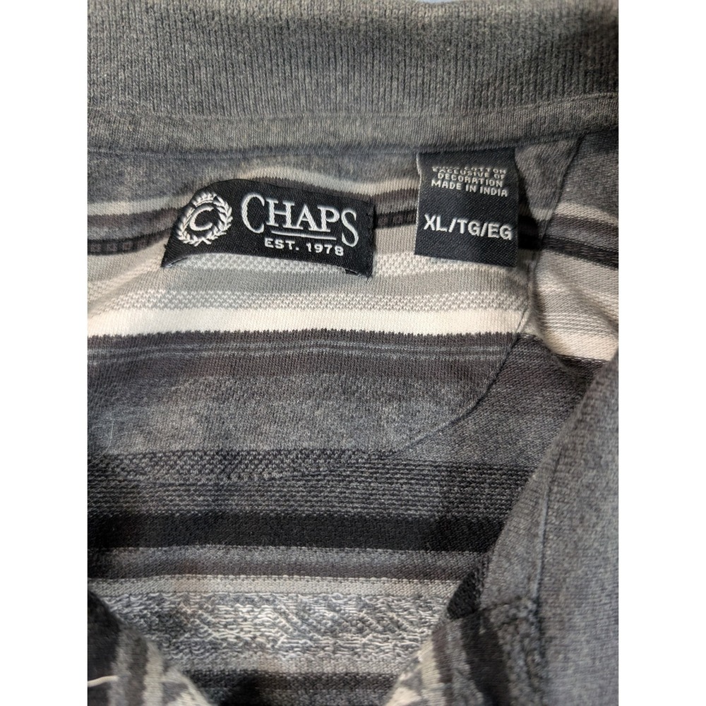 Chaps Mens XL Polo Shirt Grey Black Striped Southwestern Geometric Cotton S/S - Picture 3 of 9